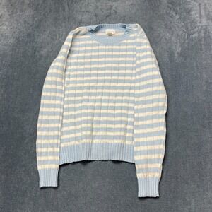 Caslon Stitch Play Sweater Womens Small White Blue Striped Long Sleeve Ribbed